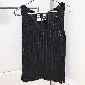 MaxMara Pianoforte Collection Sequined Silk Black Sleeveless Blouse